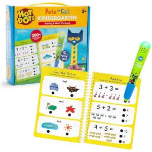 Educational Insights Hot Dots Pete The Cat Kindergarten Reading & Math Workbook – Kindergarten Workbooks with Interactive Pen, Homeschool Learning Books, Build Early Reading & Math Skills, Ages 5+