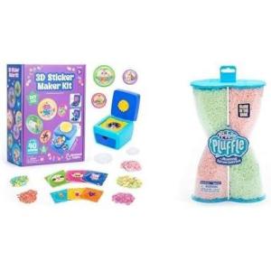 Educational Insights Sticker-Making Bundle: 3D Sticker Maker Kit and Pluffle Glow-in-The-Dark 2-Pack – Craft Kit for Kids, Mess Free Activity, DIY Puffy Stickers for Kids, Sensory Activities