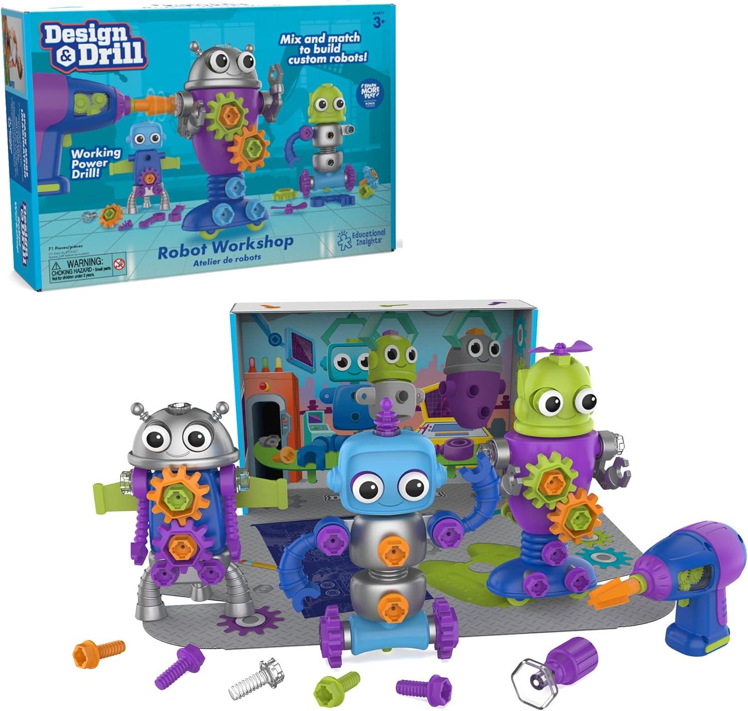 imageEducational Insights Design ampamp Drill Robot Workshop Construction Toys ampamp Tools for Kids Robot Toy Building Sets Kids Tool Set with Real Electric Drill Toy Take Apart STEM Set Gifts for Ages 3