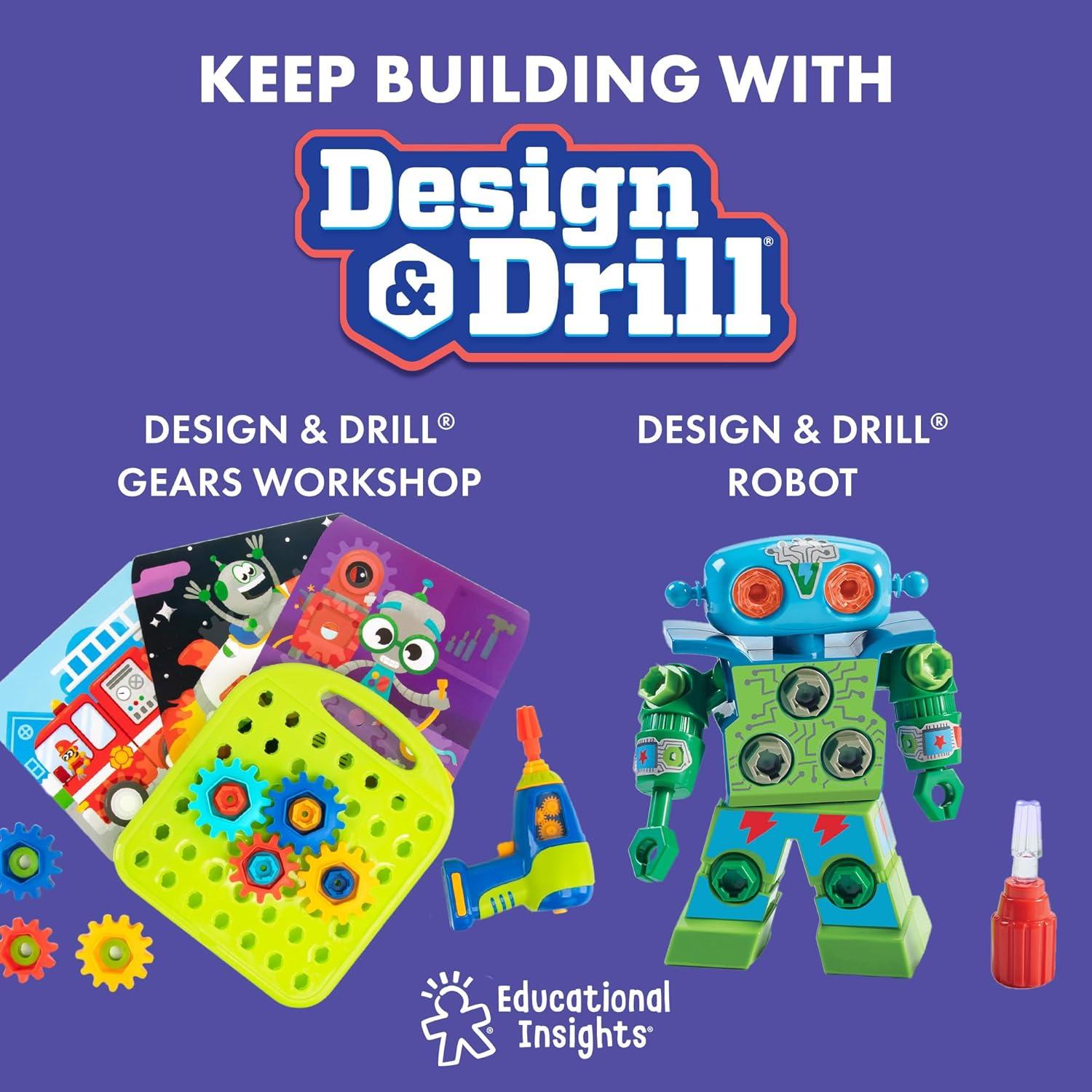 imageEducational Insights Design ampamp Drill Robot Workshop Construction Toys ampamp Tools for Kids Robot Toy Building Sets Kids Tool Set with Real Electric Drill Toy Take Apart STEM Set Gifts for Ages 3