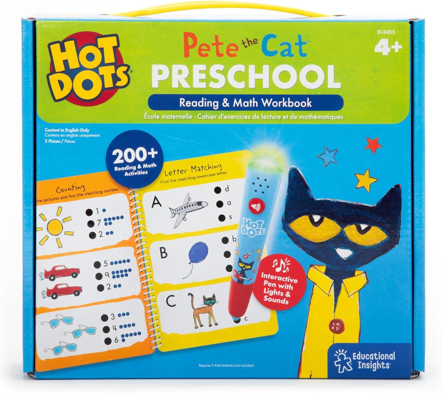 imageEducational Insights Hot Dots Pete The Cat Preschool Reading ampamp Math Workbook Preschool Workbooks with Interactive Pen Homeschool Learning Books Build Toddler Reading ampamp Math Skills Ages 4