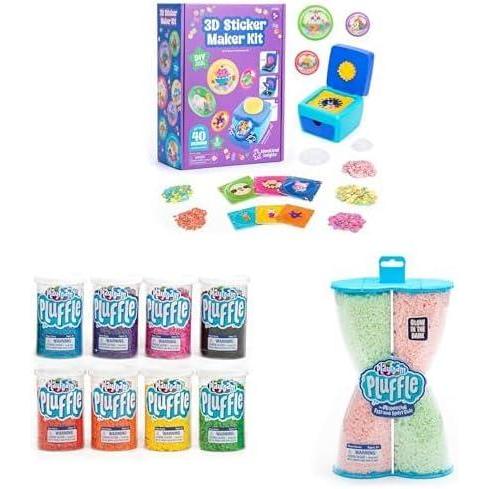 imageEducational Insights StickerMaking Bundle  3D Sticker Maker Kit Pluffle Mini Tubes 8Pack and Pluffle GlowinTheDark 2Pack