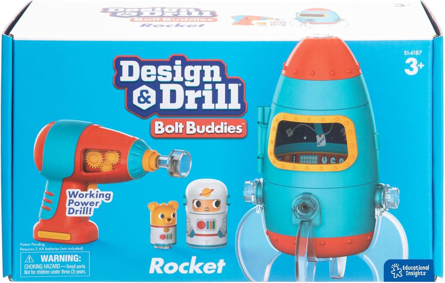 imageEducational Insights Design ampamp Drill Bolt Buddies Rocket Take Apart Toy with Electric Toy Drill Preschool STEM Toy Easter Basket Stuffers for Kids Gift for Boys ampamp Girls Ages 3Rocket