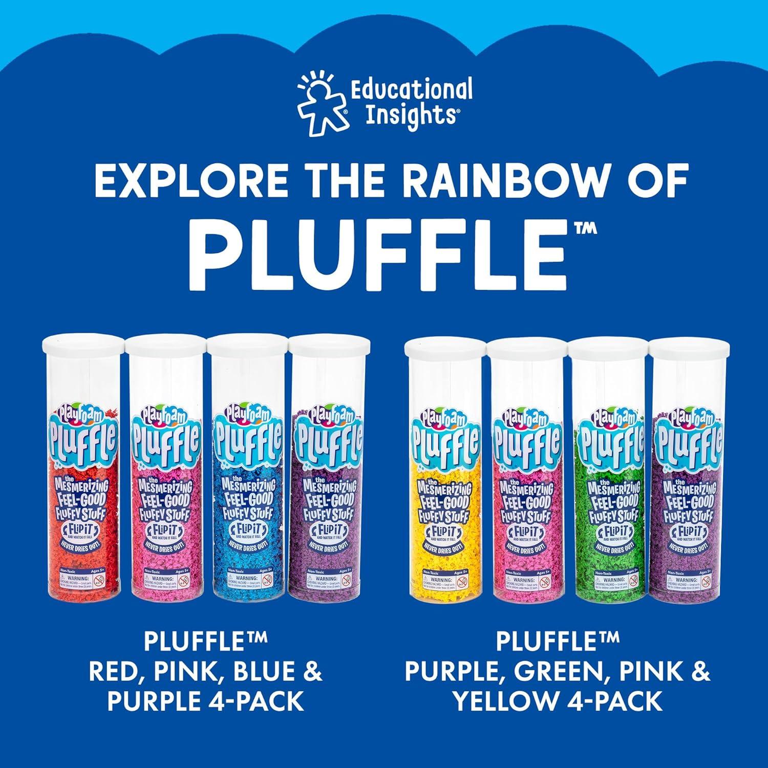 imageEducational Insights Pluffle 4Pack Sensory Bin Foam Set No Mess Alternative to Sand Toys ampamp Slime for Toddlers Fun Sensory Table Filler for Home or Classroom Gift for Kids Ages 3Red Blue Orange Black
