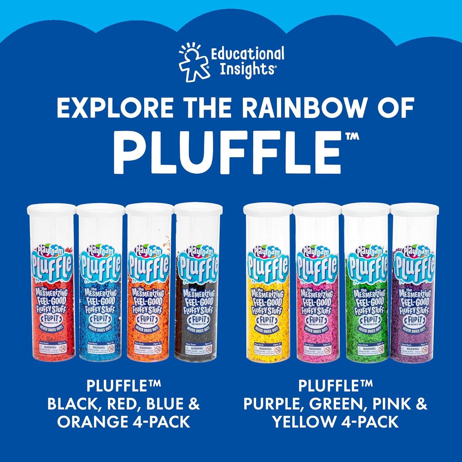 imageEducational Insights Pluffle 4Pack Sensory Bin Foam Set No Mess Alternative to Sand Toys ampamp Slime for Toddlers Fun Sensory Table Filler for Home or Classroom Gift for Kids Ages 3Green Blue Pink Black