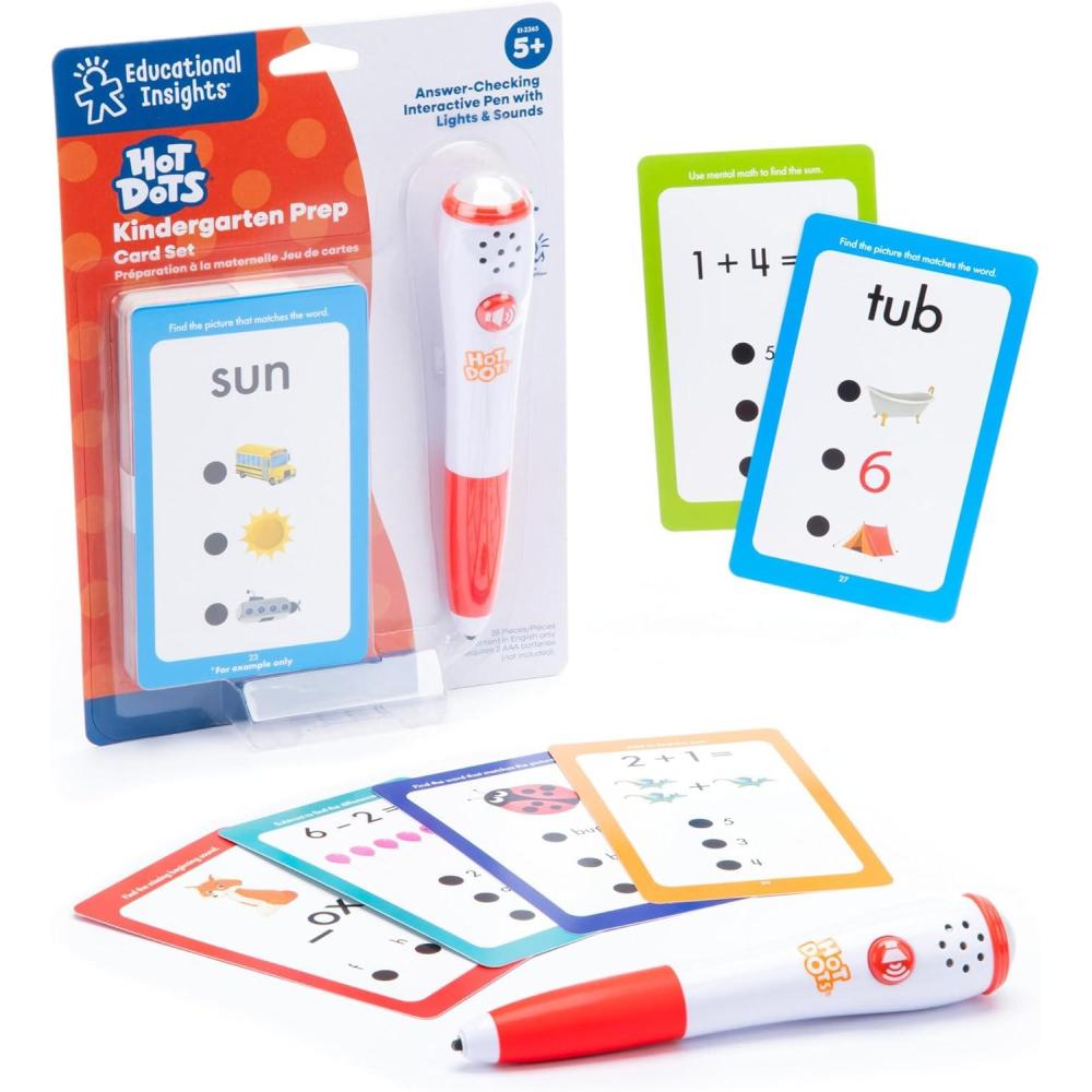imageEducational Insights Hot Dots Kindergarten Prep Set  Toddler ABC Flash Cards with Interactive Pen Kindergarten Learning Activities Reading ampamp Math Workbooks Learn to Read for Kids Ages 4