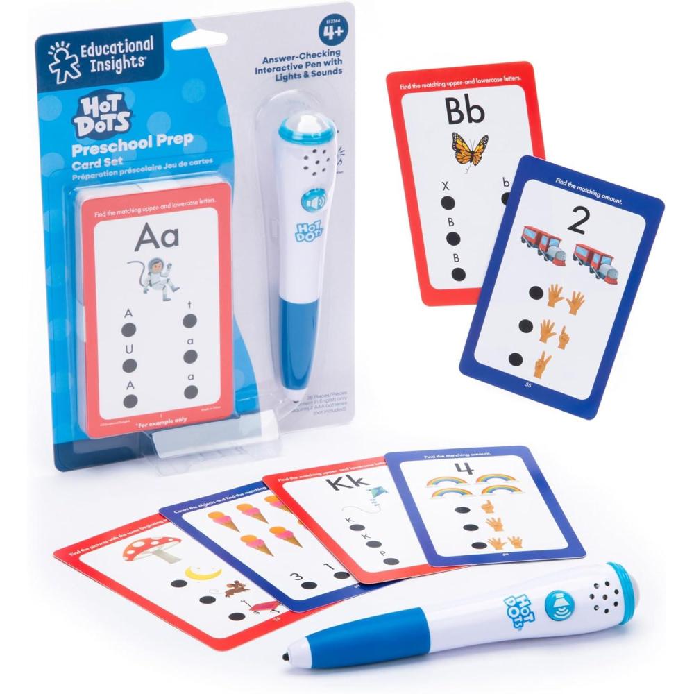 imageEducational Insights Hot Dots Preschool Prep Set Toddler ABC Flash Cards with Interactive Pen Preschool Learning Activities Reading ampamp Math Workbooks Learn to Read for Kids Ages 4