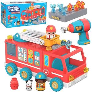 Educational Insights Design & Drill Bolt Buddies Fire Truck – Construction Toys & Toddler Tools, Kids Tool Set with Real Electric Drill Toy, Take Apart STEM Set, Building Kit & Gift for Ages 3+