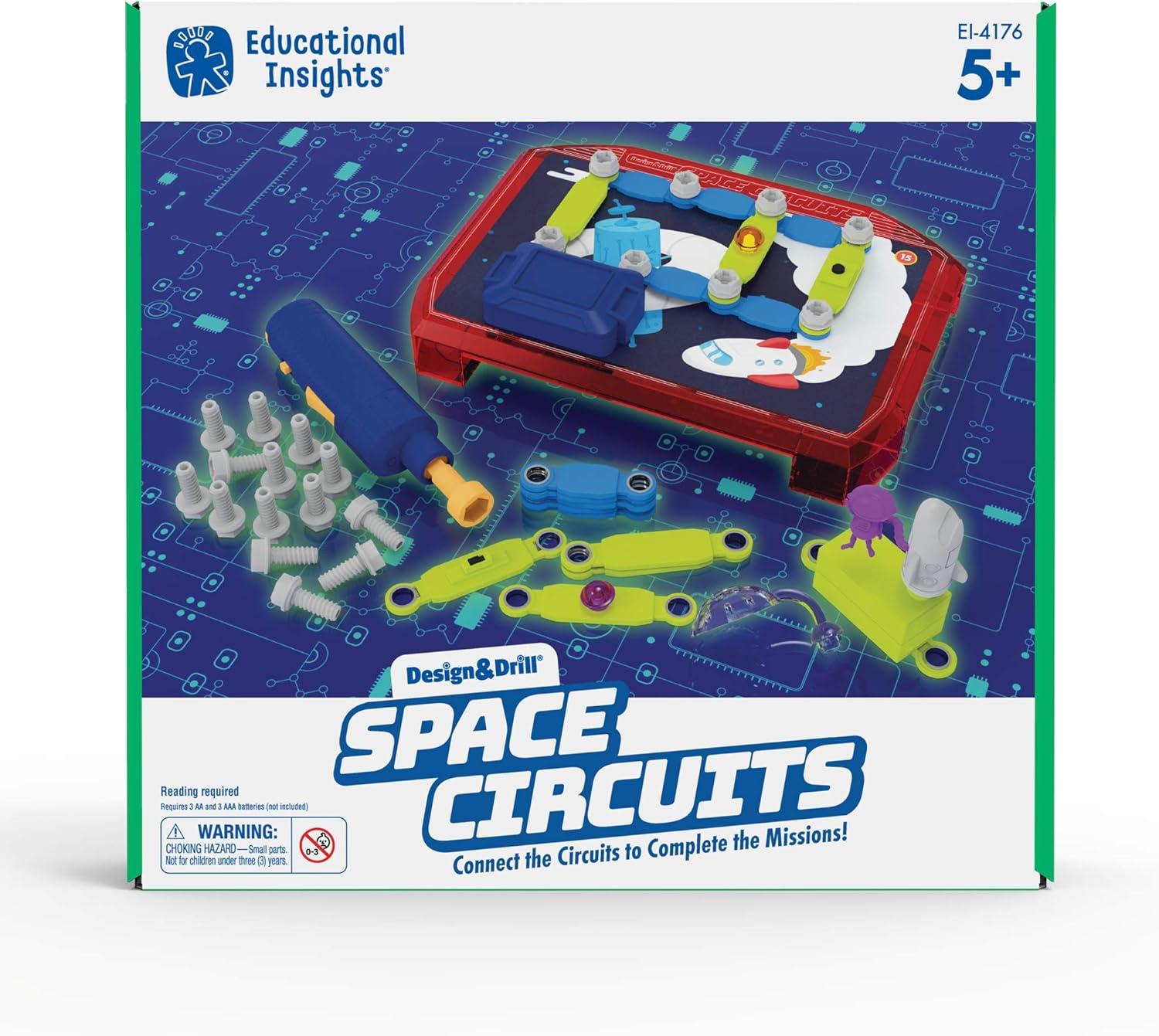 imageEducational Insights Design ampamp Drill Space Circuits Beginning Circuit Building Science Kit STEM Toy 52 Assorted Pieces with KidFriendly Power Drill ampamp 20 Challenges for Kids Boys ampamp Girls Ages 5