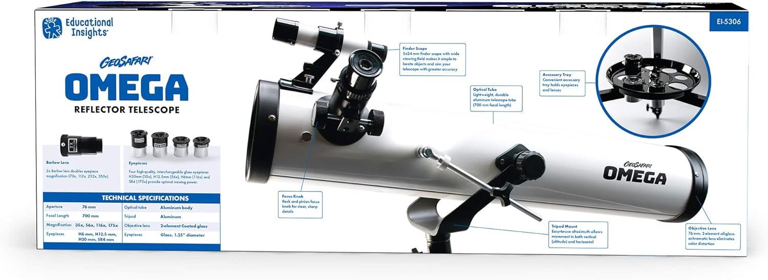 imageEducational Insights GeoSafari Omega Reflector Telescope Portable Telescope for Kids Teens ampamp Adults Supports STEM Learning Great to Explore Space Moon ampamp Stars Gift for Boys ampamp Girls Ages 8