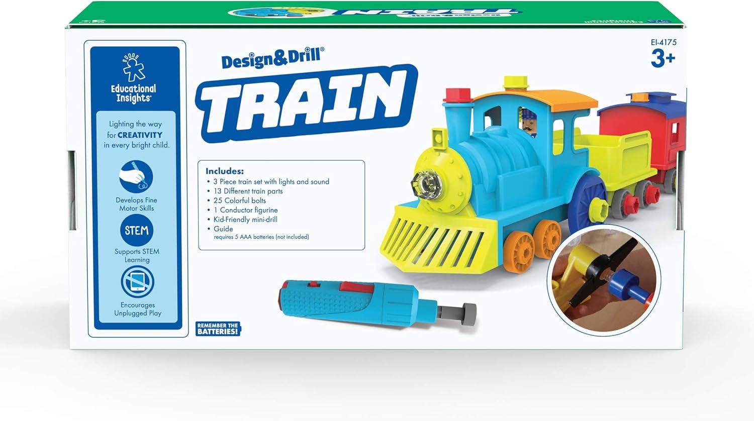 imageEducational Insights Design ampamp Drill All Aboard Train 30 Piece Take Apart Toy with Electric Drill Toy STEM Toy Gift for Boys ampamp Girls Ages 3