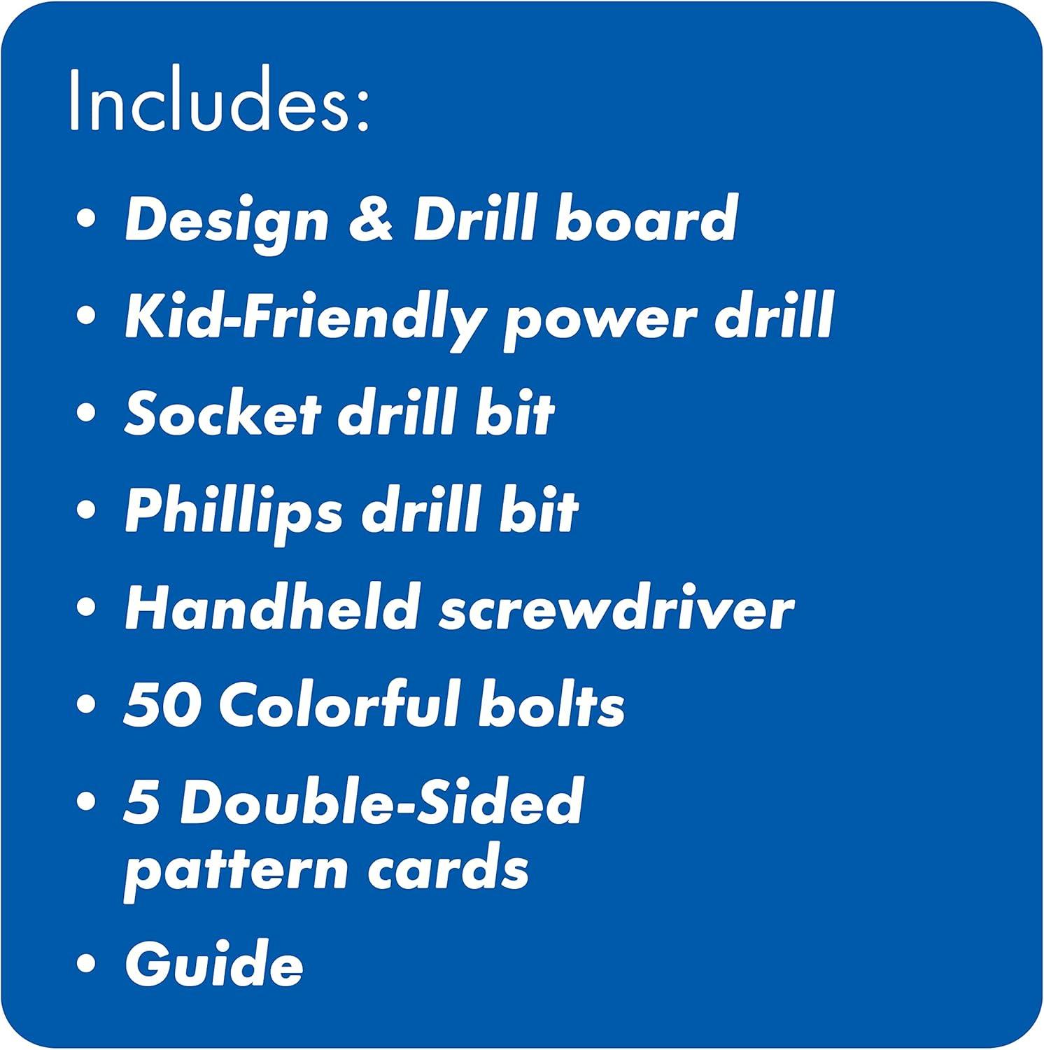 imageEducational Insights Design ampamp Drill Patterns ampamp Shapes Creative Construction Toys Kids Tool Set with Real Electric Power Drill Toy Toddler STEM Toys for 3 Year Old Building Kit with Kids Tools