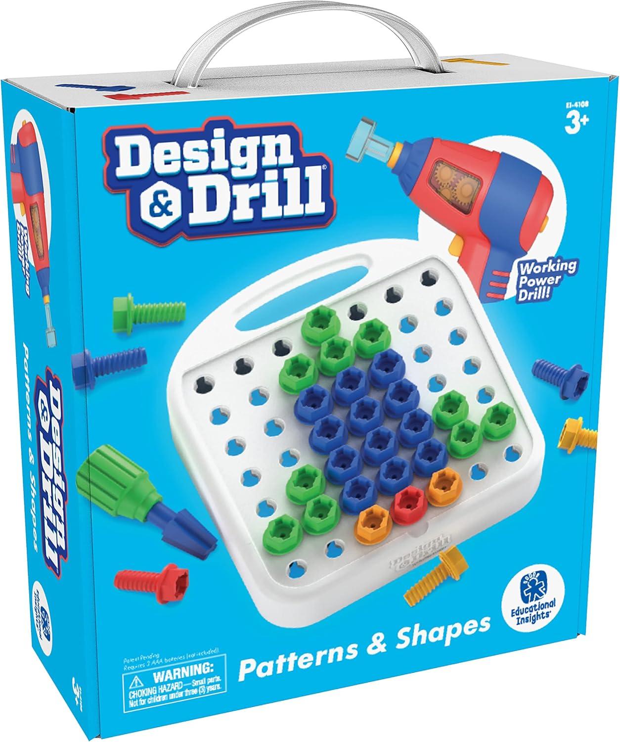 imageEducational Insights Design ampamp Drill Patterns ampamp Shapes Creative Construction Toys Kids Tool Set with Real Electric Power Drill Toy Toddler STEM Toys for 3 Year Old Building Kit with Kids Tools