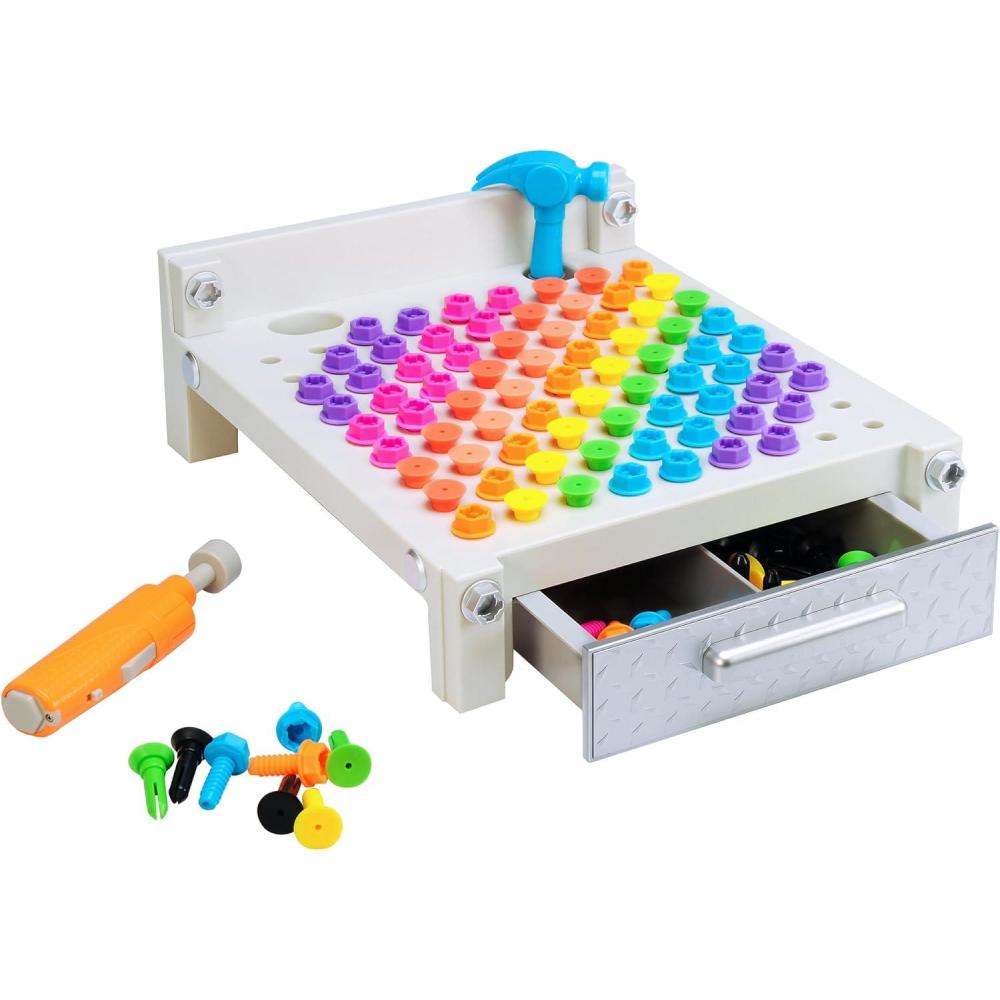 imageEducational Insights Design ampamp Drill My First Workbench Drill Toy STEM ampamp Construction 125 Pieces Ages 3Multicolor