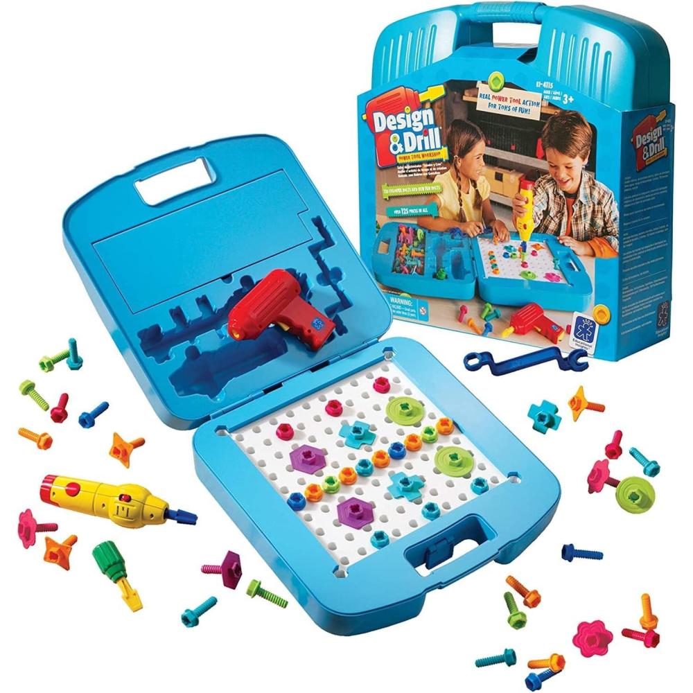 imageEducational Insights Design ampamp Drill Power Tool Workshop Drill Toy 127 Piece Set Ages 3