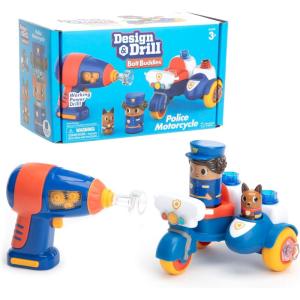 Educational Insights Design & Drill Bolt Buddies Police Motorcycle – Construction Toys & Toddler Tools, Kids Tool Set with Real Electric Drill Toy, Take Apart STEM Set, Building Kits for Ages 3+