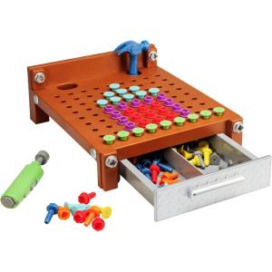 Educational Insights Design & Drill My First Workbench, Drill Toy, STEM & Construction, 125 Pieces, Ages 3+(Brown)