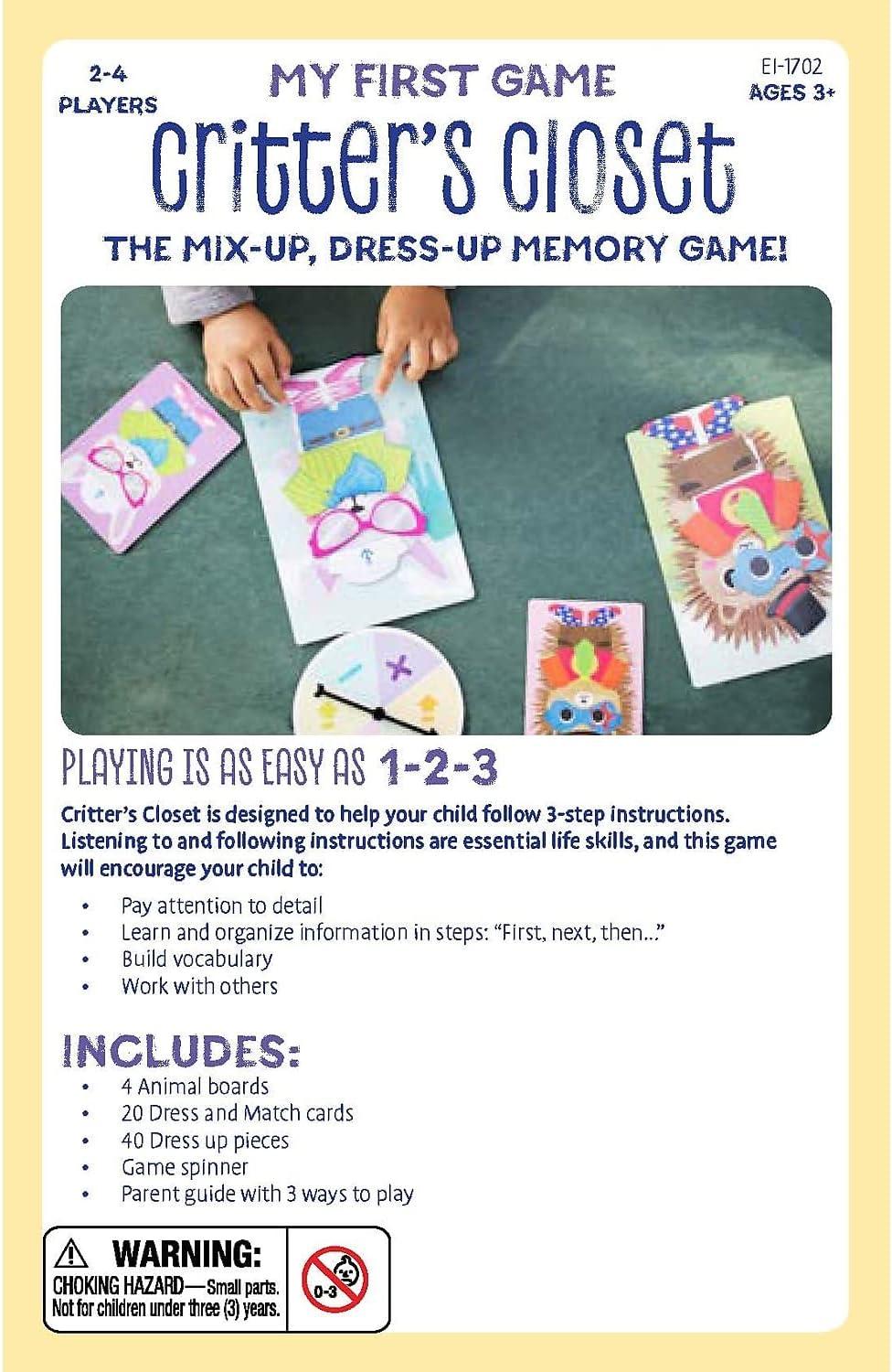 imageEducational Insights My First Game Critters Closet First Memory Game Toddler Toys Ages 3