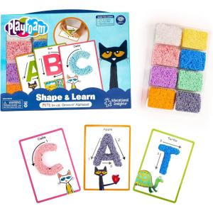 Educational Insights Pete the Cat Playfoam Shape & Learn Pete the Cat Groovin’ Alphabet Set with 8 Playfoam Bricks, 13 Double-Sided Cards, Gift for Kids Ages 3+