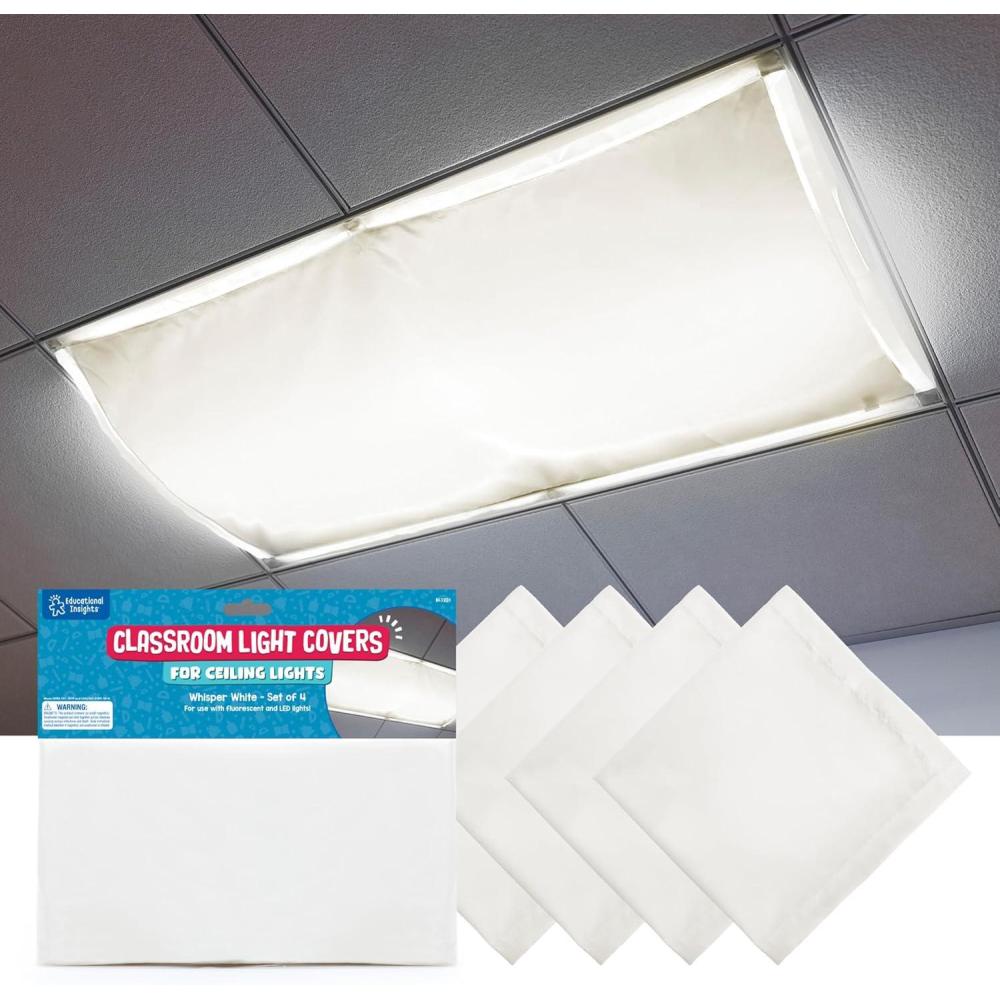 image:imageEducational Insights The Original Fluorescent Light Covers 4Pack Tranquil Blue Ceiling Light Filters for Classroom Office amp Home Overhead LED Shades Calming Sensory Fixture amp Teacher EssentialsWhisper White