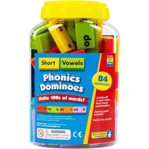 Educational Insights Phonics Dominoes – Short Vowels – Manipulative for Classroom & Home, Set of 84 Dominoes in 6 Colors, Ages 6+(Short Vowels)
