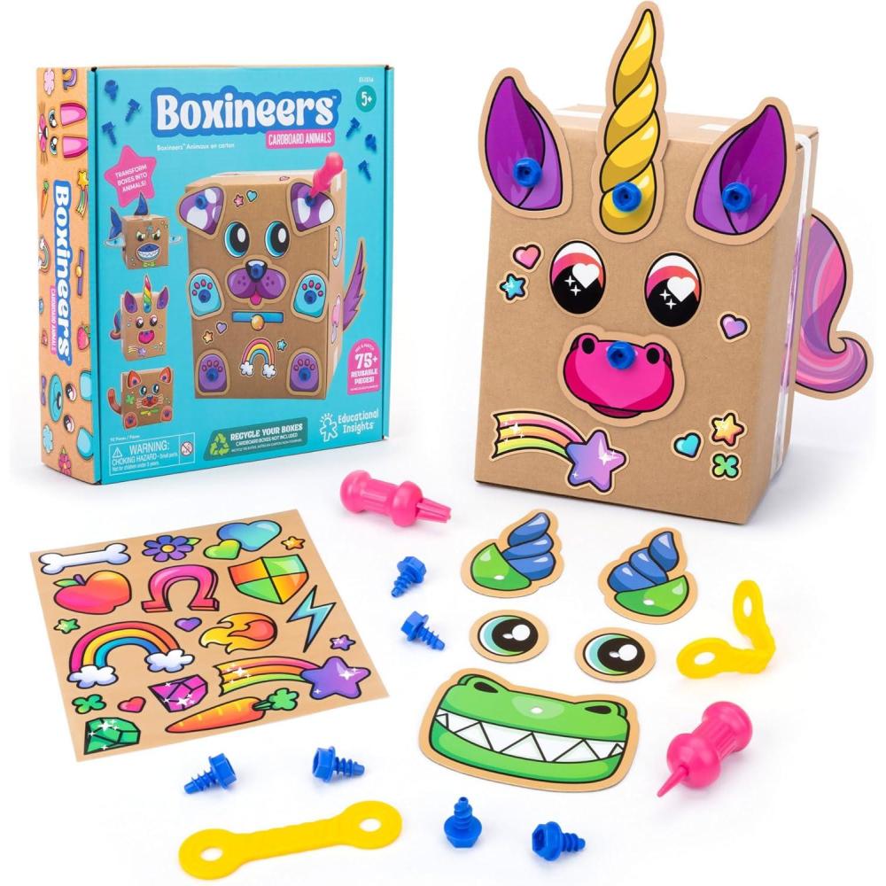 image:imageEducational Insights Boxineers Cardboard Animals Creative Craft Supplies for Kids Projects Cardboard Tools for Kids DIY Fine Motor Activities Kids Crafts and STEM Construction Kits